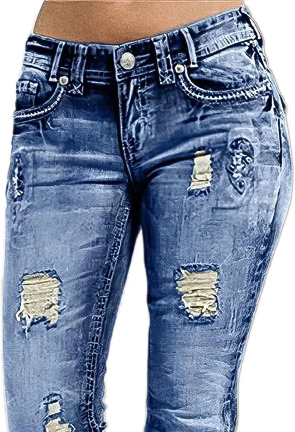 Flamingals Bootcut Jeans for Women Low Rise Stretchy Ripped Skinny Jeans Distressed Wash Western Jeans Trendy Denim Jeans