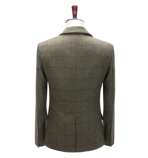Formal Men's Tweed Green Plaid Notch Lapel Blazer
