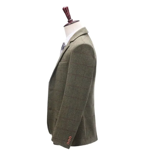 Formal Men's Tweed Green Plaid Notch Lapel Blazer