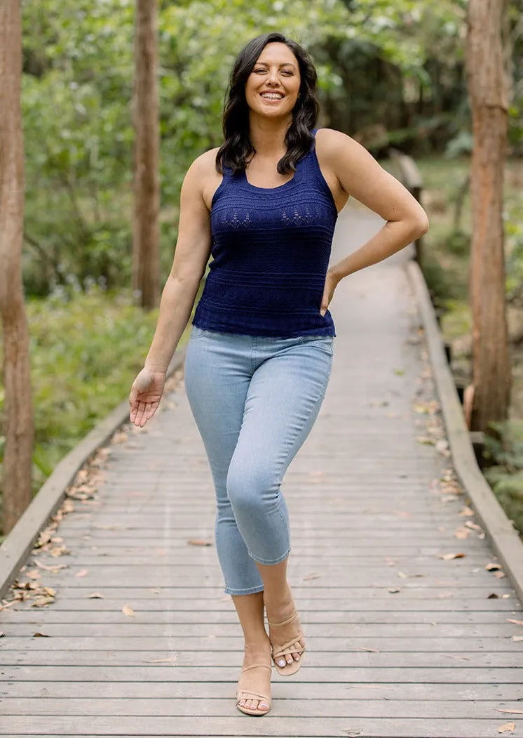 Freya Knit Singlet in Navy