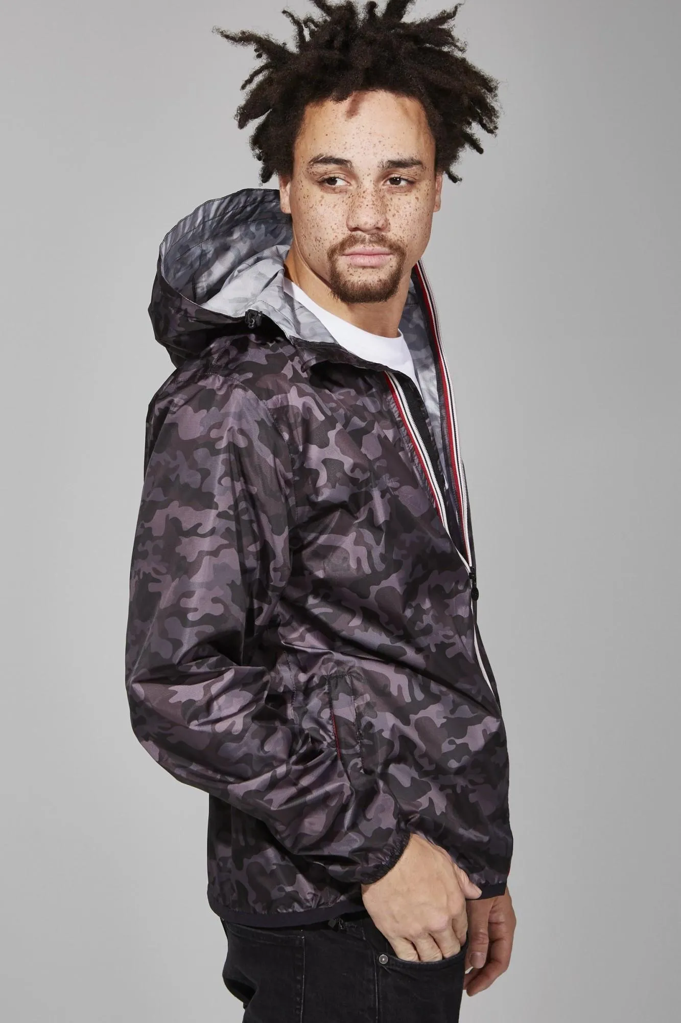 Full Zip Packable Rain Jacket (Black Camo)