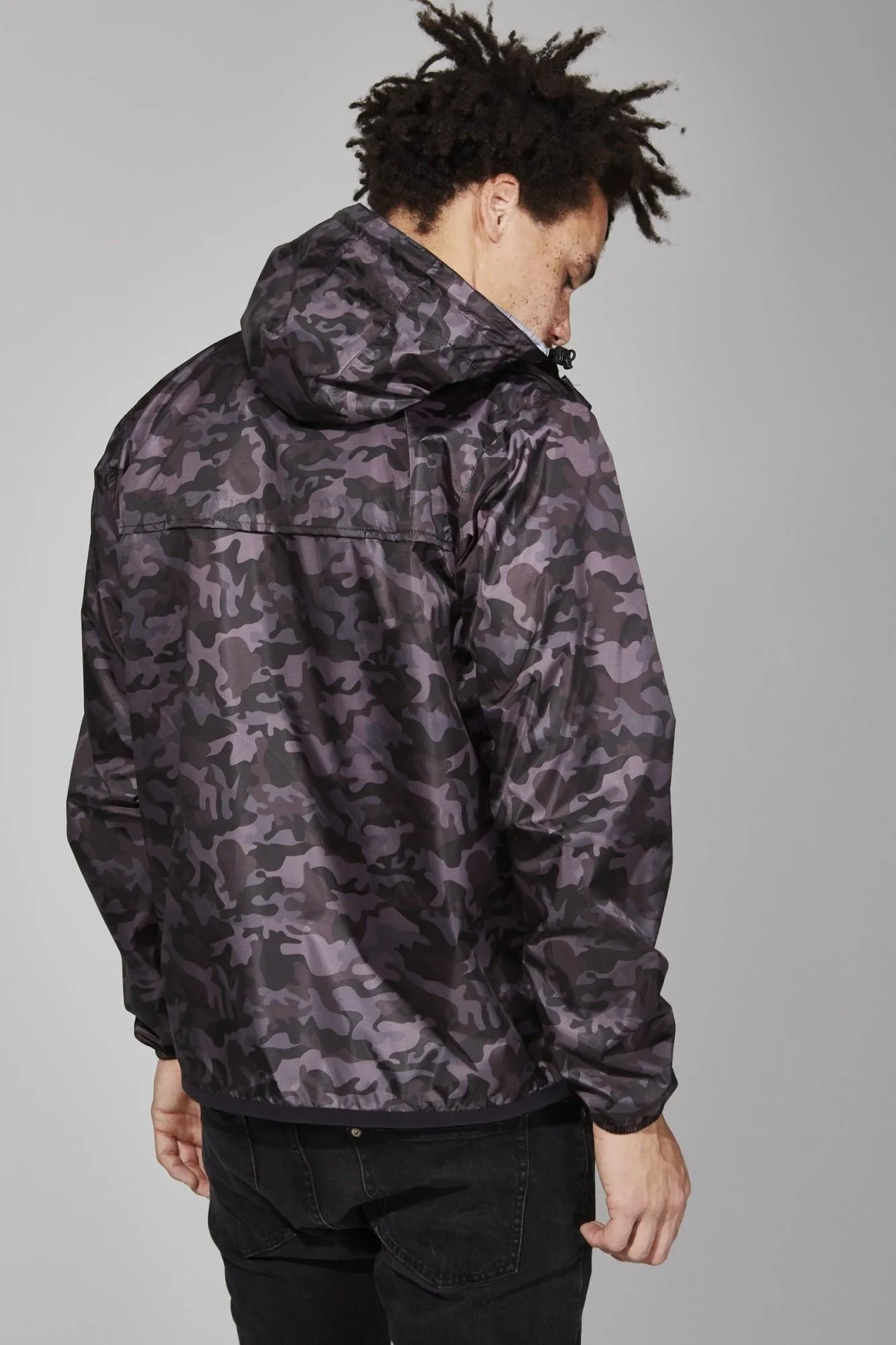 Full Zip Packable Rain Jacket (Black Camo)