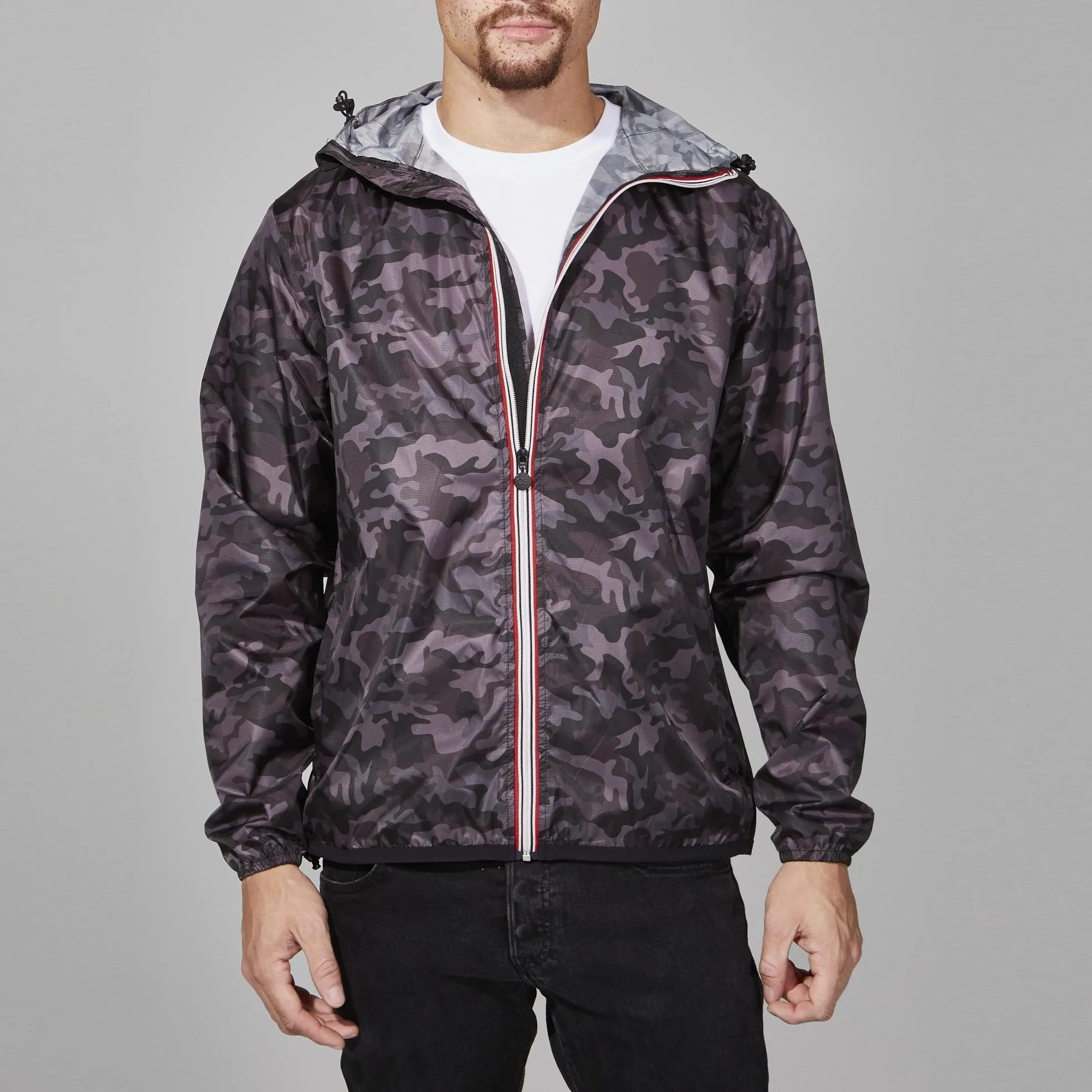 Full Zip Packable Rain Jacket (Black Camo)