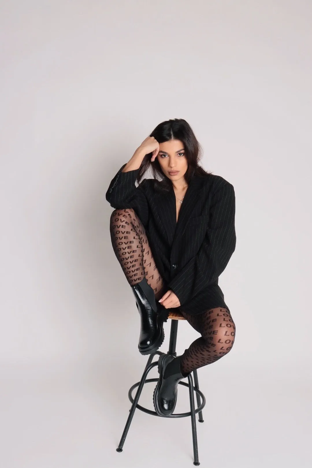 Gemini Black Pinstripe Oversized Blazer