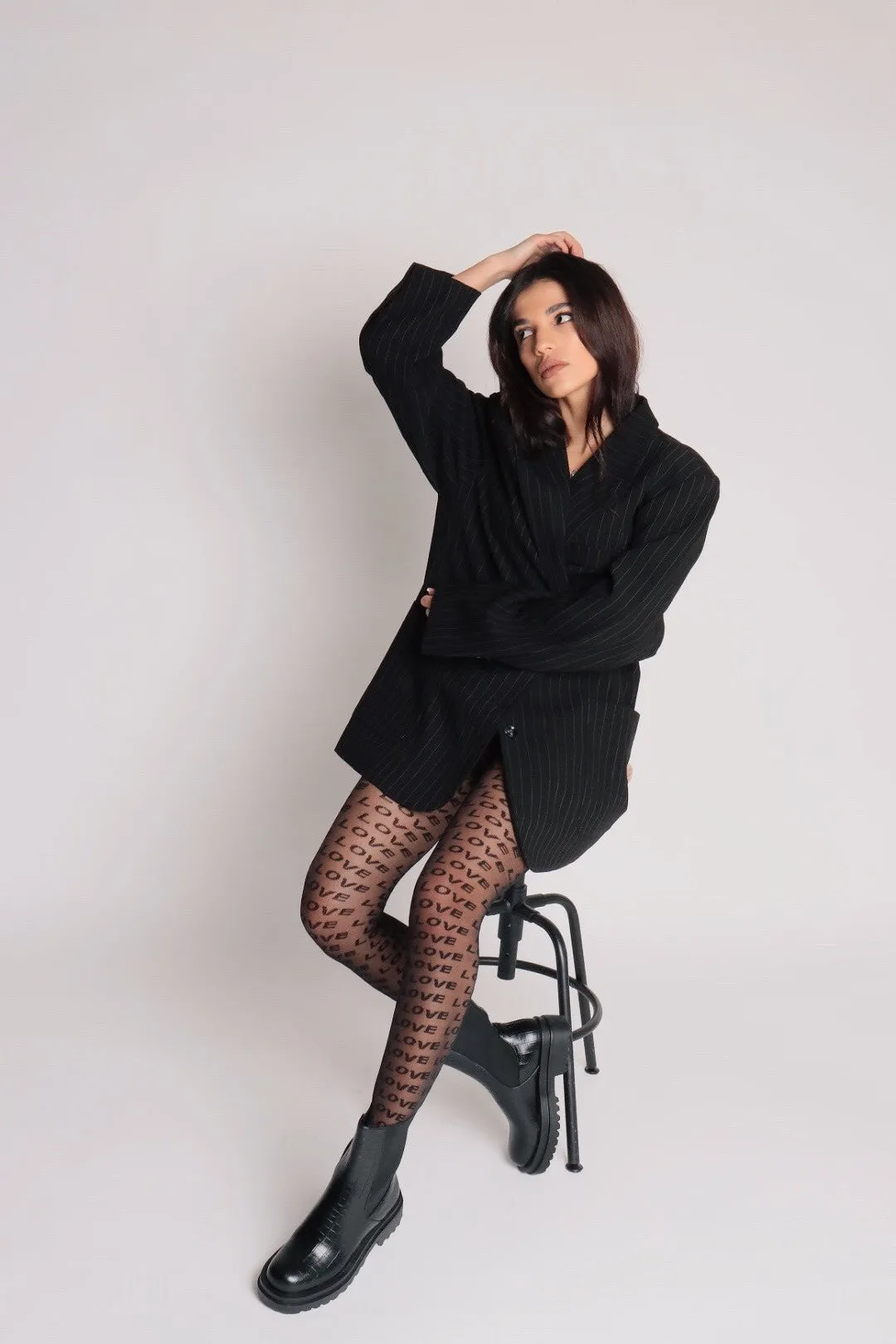 Gemini Black Pinstripe Oversized Blazer