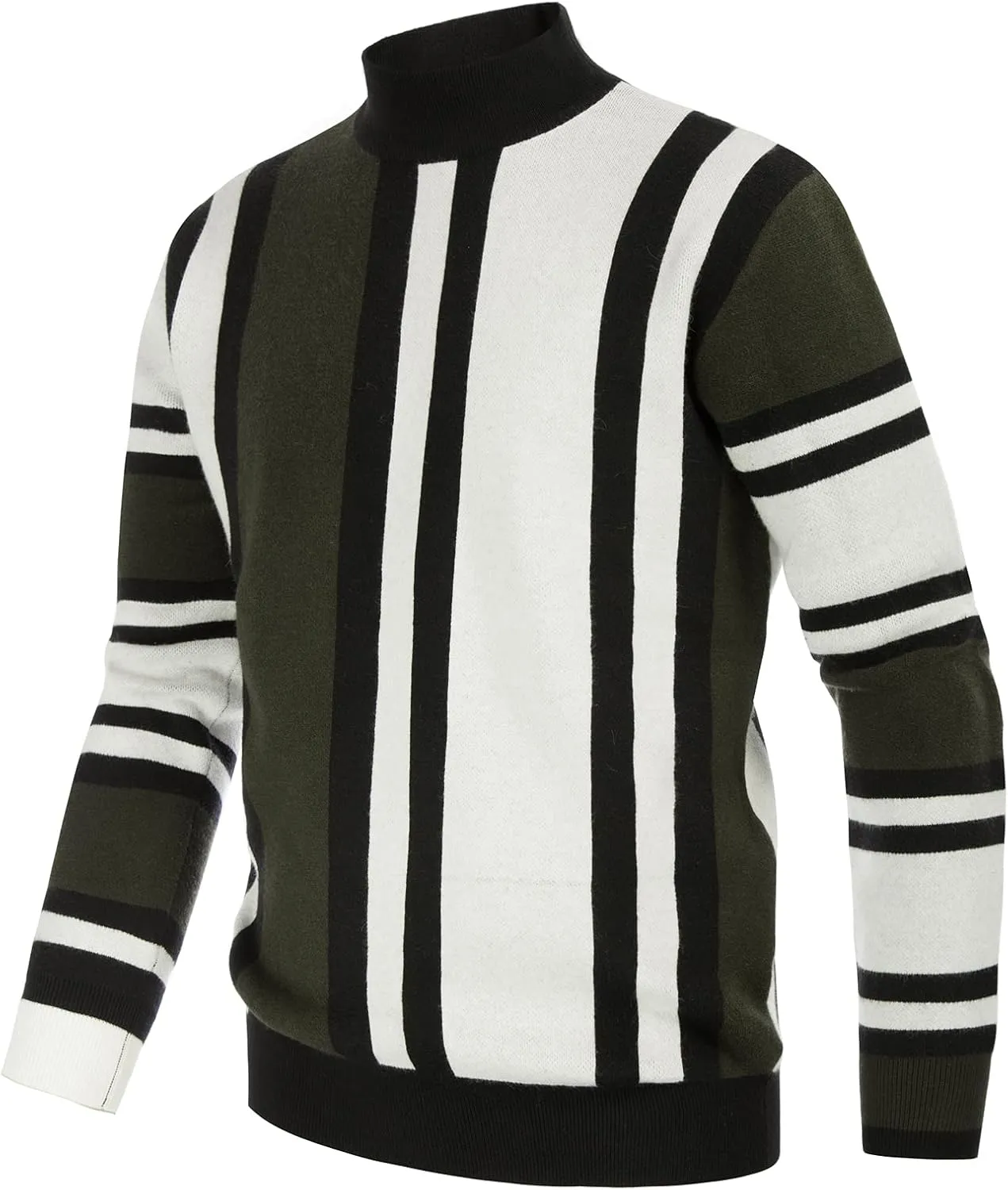 GRACE KARIN Mens Vintage Sweater Mockneck Striped Pullover Sweater Fashion Jumper Sweater