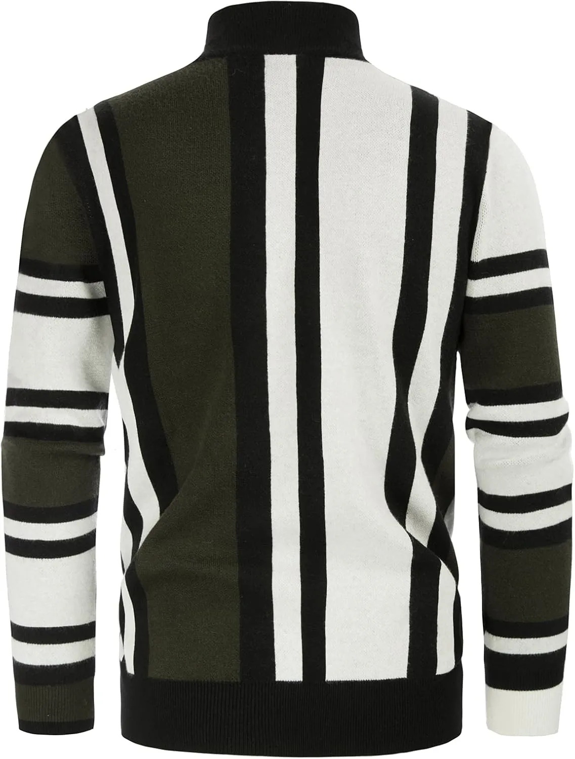 GRACE KARIN Mens Vintage Sweater Mockneck Striped Pullover Sweater Fashion Jumper Sweater