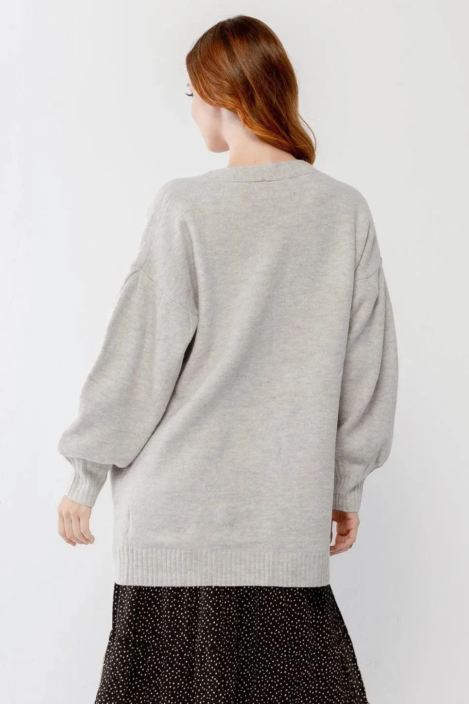 Heather Grey Knit Two Pocket Soft To Touch Open Front Cardigan /2-2-2