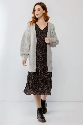 Heather Grey Knit Two Pocket Soft To Touch Open Front Cardigan /2-2-2