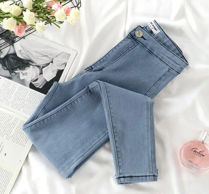 High Waist Velvet Inside Stretchy Skinny Denim Jeans