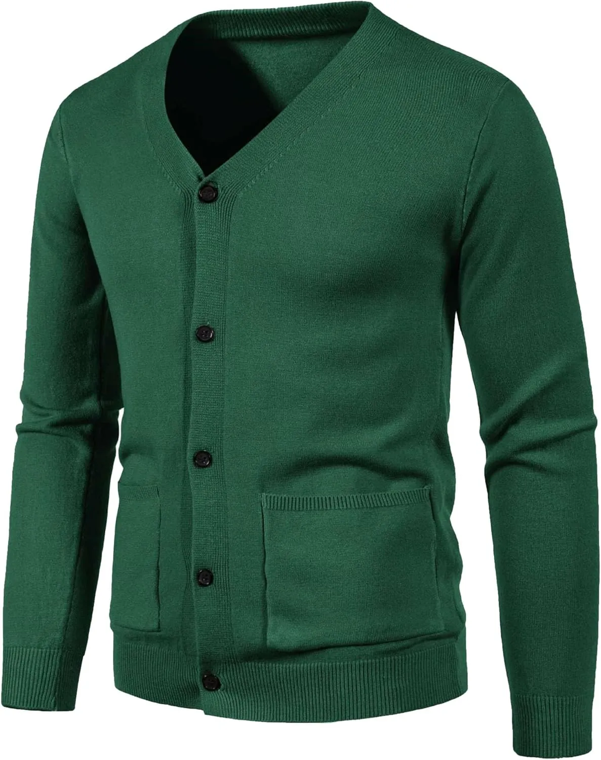 JEKE-DG Men's V Neck Cardigan Sweater Casual Slim Fit Lightweight Sweaters Button Down Knitted Sweater with Pockets