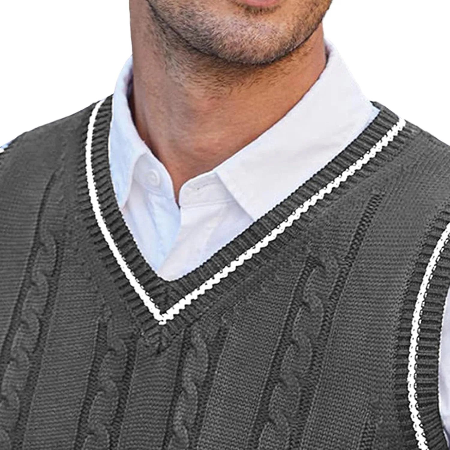 JEShifangjiusu Mens Knitwear Vest Sleeveless Casual V Neck Slim Fit Pullover Topcoat Ribbed Hem Knitted Sweater
