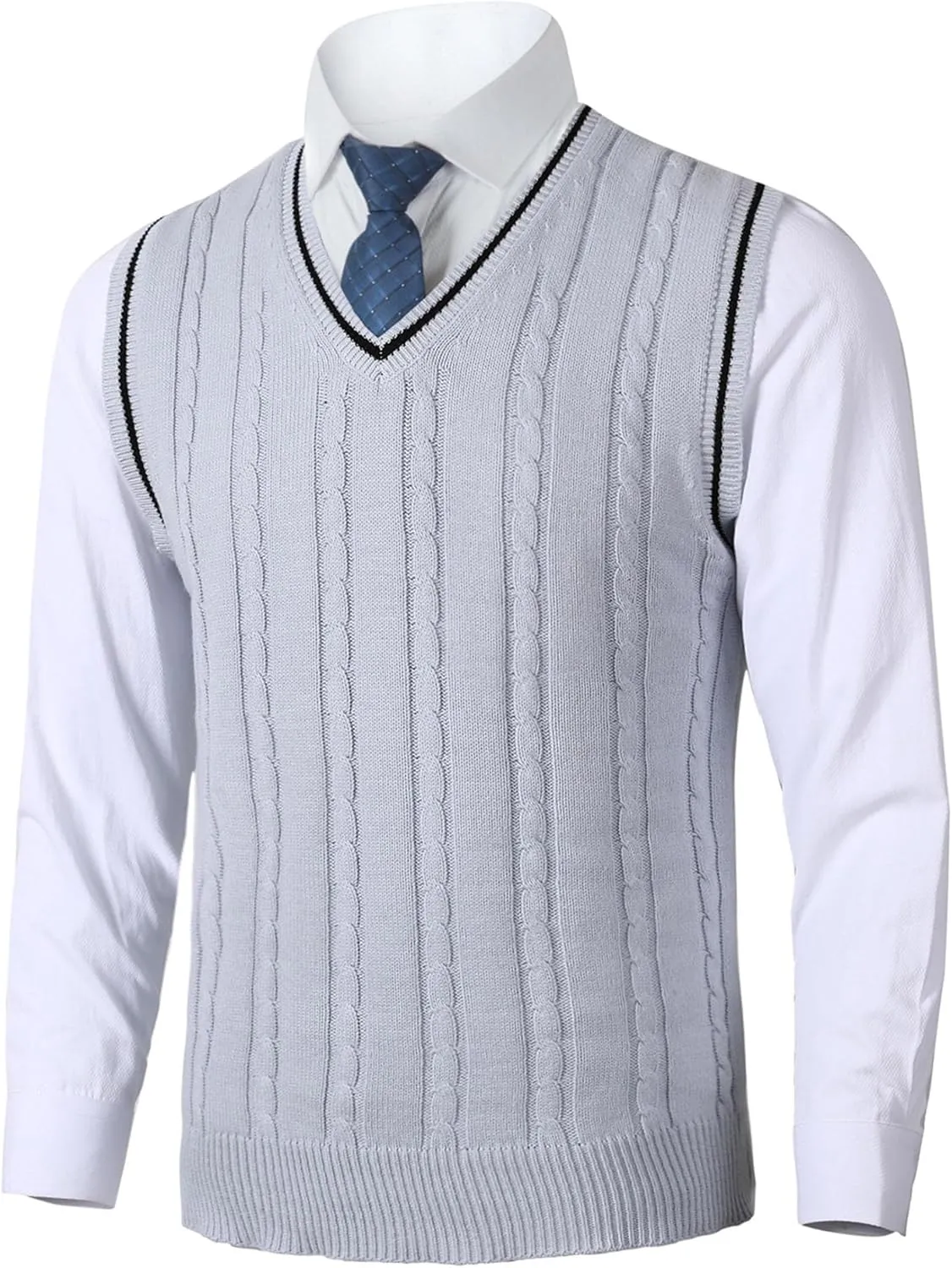 JEShifangjiusu Mens Knitwear Vest Sleeveless Casual V Neck Slim Fit Pullover Topcoat Ribbed Hem Knitted Sweater