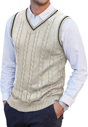 JEShifangjiusu Mens Knitwear Vest Sleeveless Casual V Neck Slim Fit Pullover Topcoat Ribbed Hem Knitted Sweater