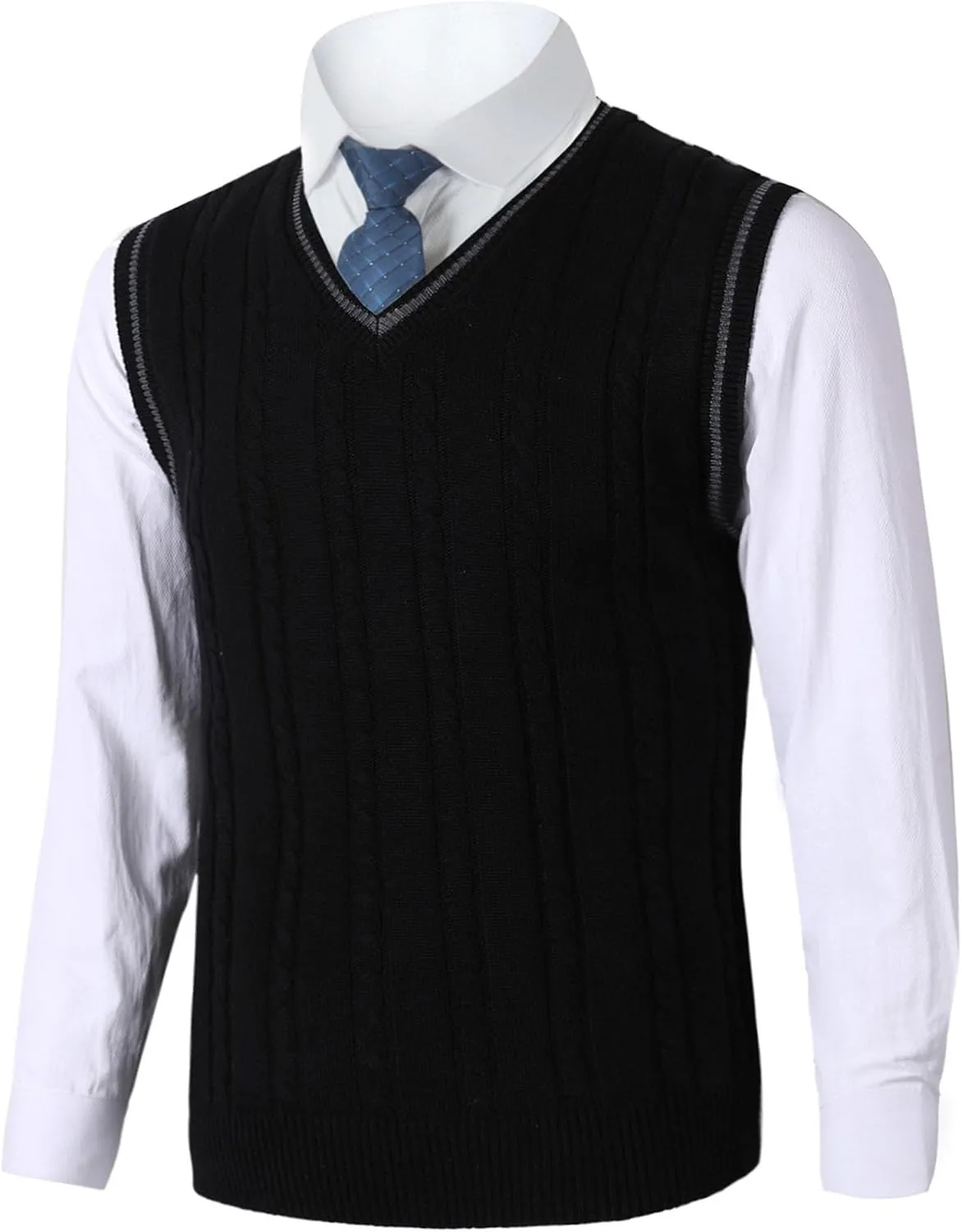 JEShifangjiusu Mens Knitwear Vest Sleeveless Casual V Neck Slim Fit Pullover Topcoat Ribbed Hem Knitted Sweater