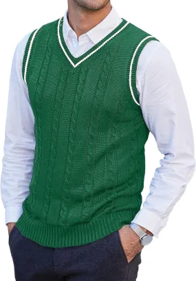 JEShifangjiusu Mens Knitwear Vest Sleeveless Casual V Neck Slim Fit Pullover Topcoat Ribbed Hem Knitted Sweater