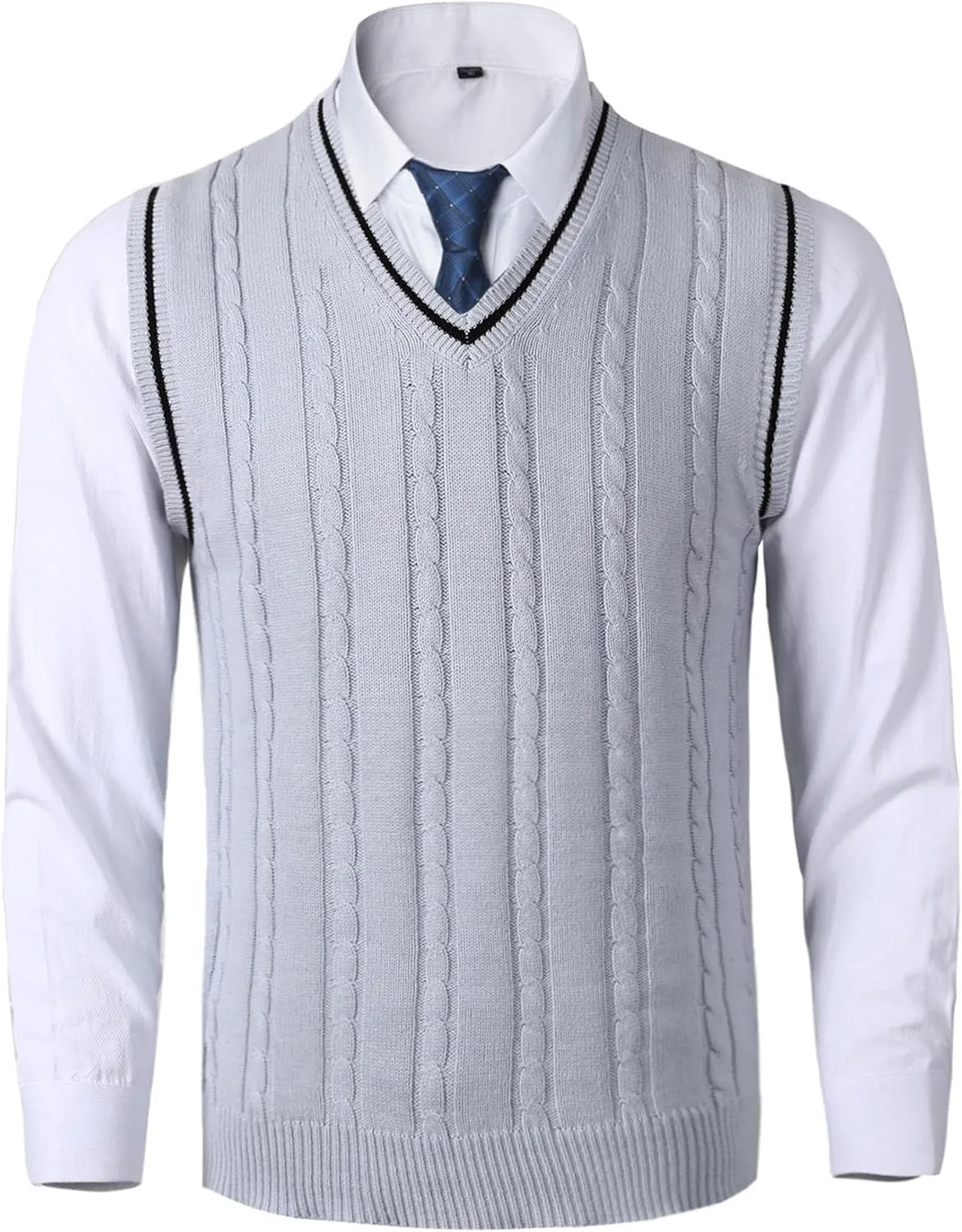 JEShifangjiusu Mens Knitwear Vest Sleeveless Casual V Neck Slim Fit Pullover Topcoat Ribbed Hem Knitted Sweater