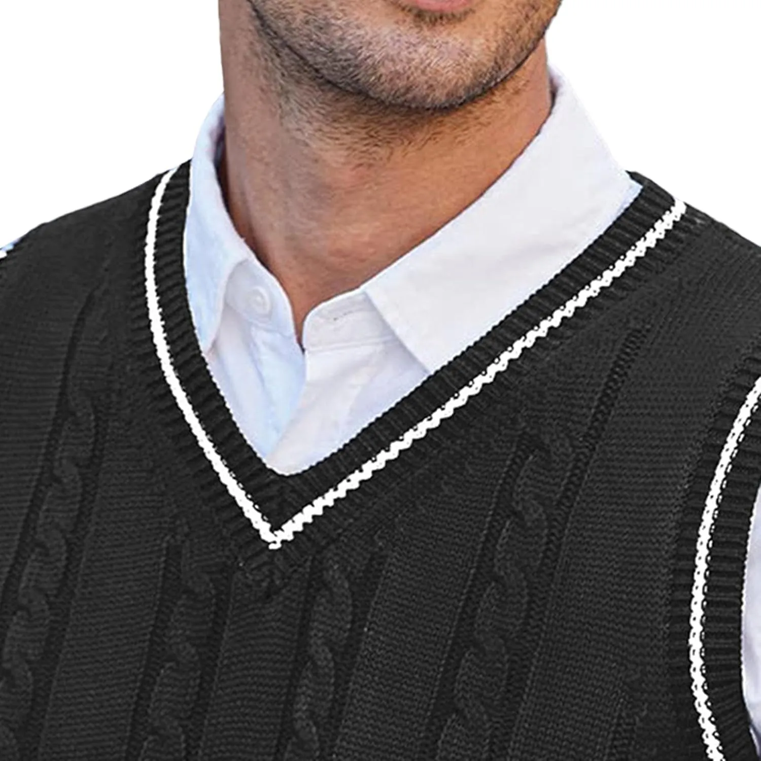 JEShifangjiusu Mens Knitwear Vest Sleeveless Casual V Neck Slim Fit Pullover Topcoat Ribbed Hem Knitted Sweater