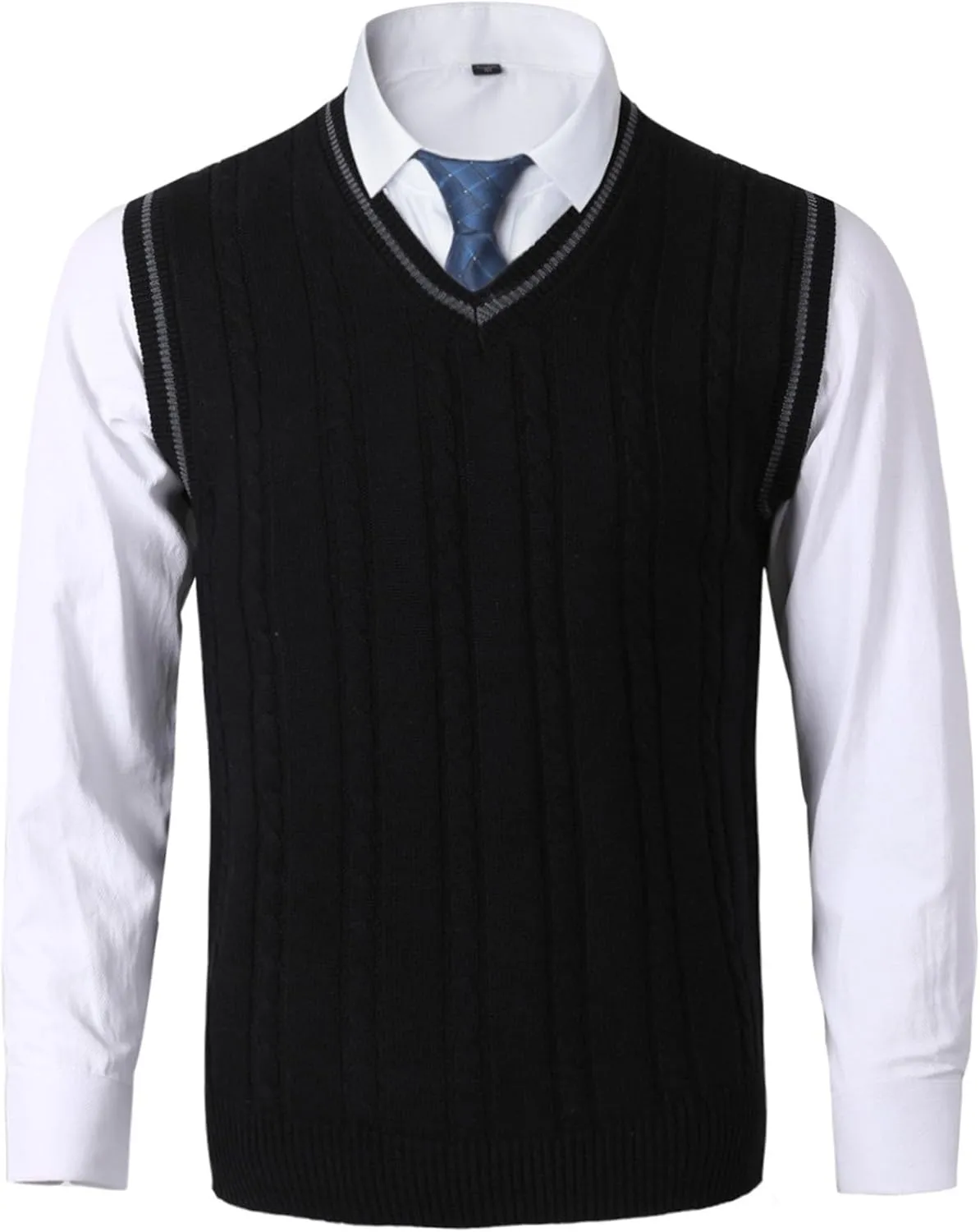 JEShifangjiusu Mens Knitwear Vest Sleeveless Casual V Neck Slim Fit Pullover Topcoat Ribbed Hem Knitted Sweater