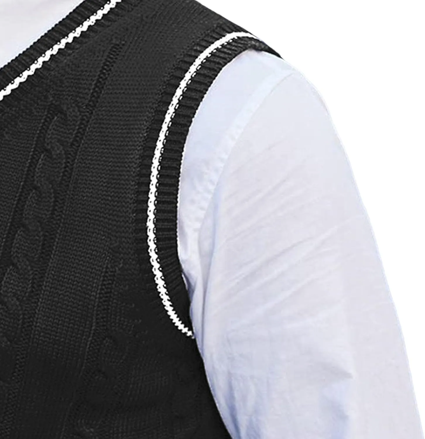JEShifangjiusu Mens Knitwear Vest Sleeveless Casual V Neck Slim Fit Pullover Topcoat Ribbed Hem Knitted Sweater