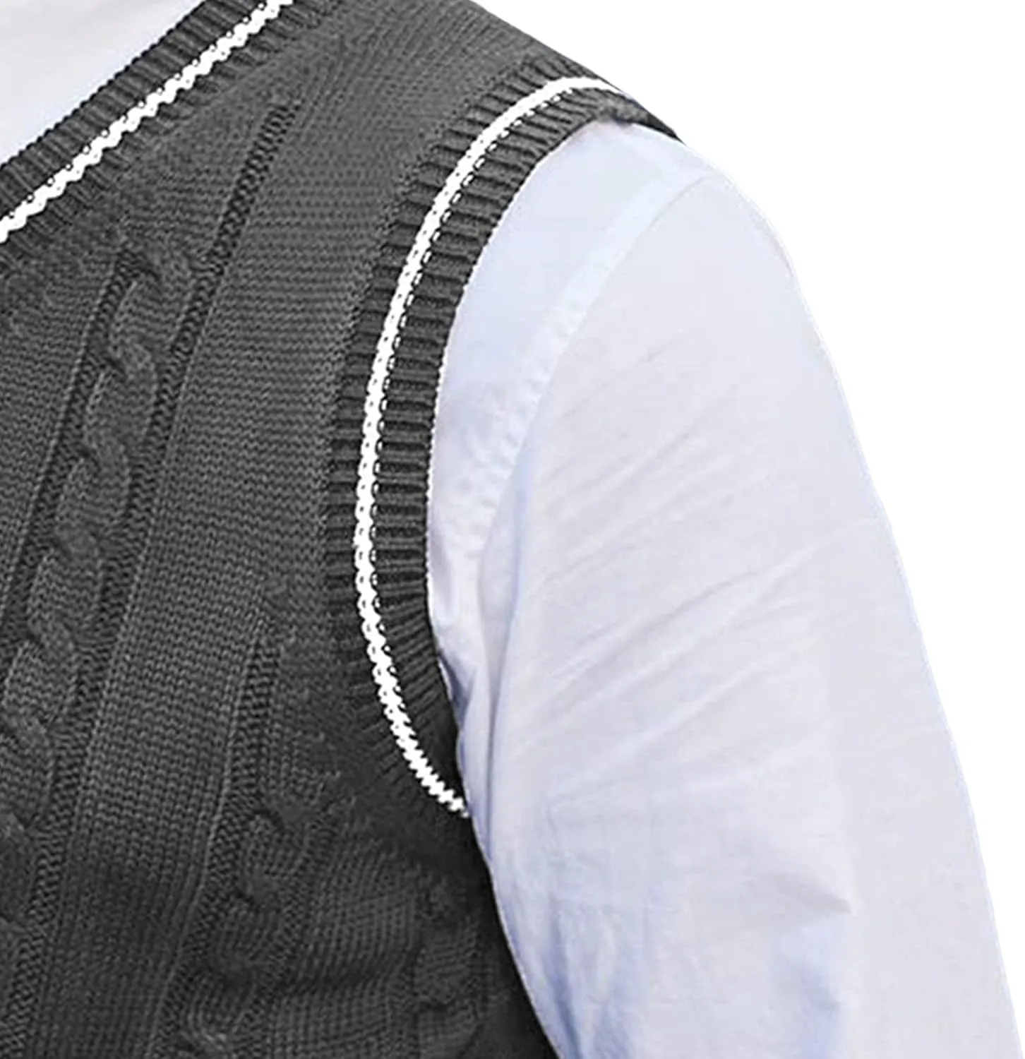JEShifangjiusu Mens Knitwear Vest Sleeveless Casual V Neck Slim Fit Pullover Topcoat Ribbed Hem Knitted Sweater