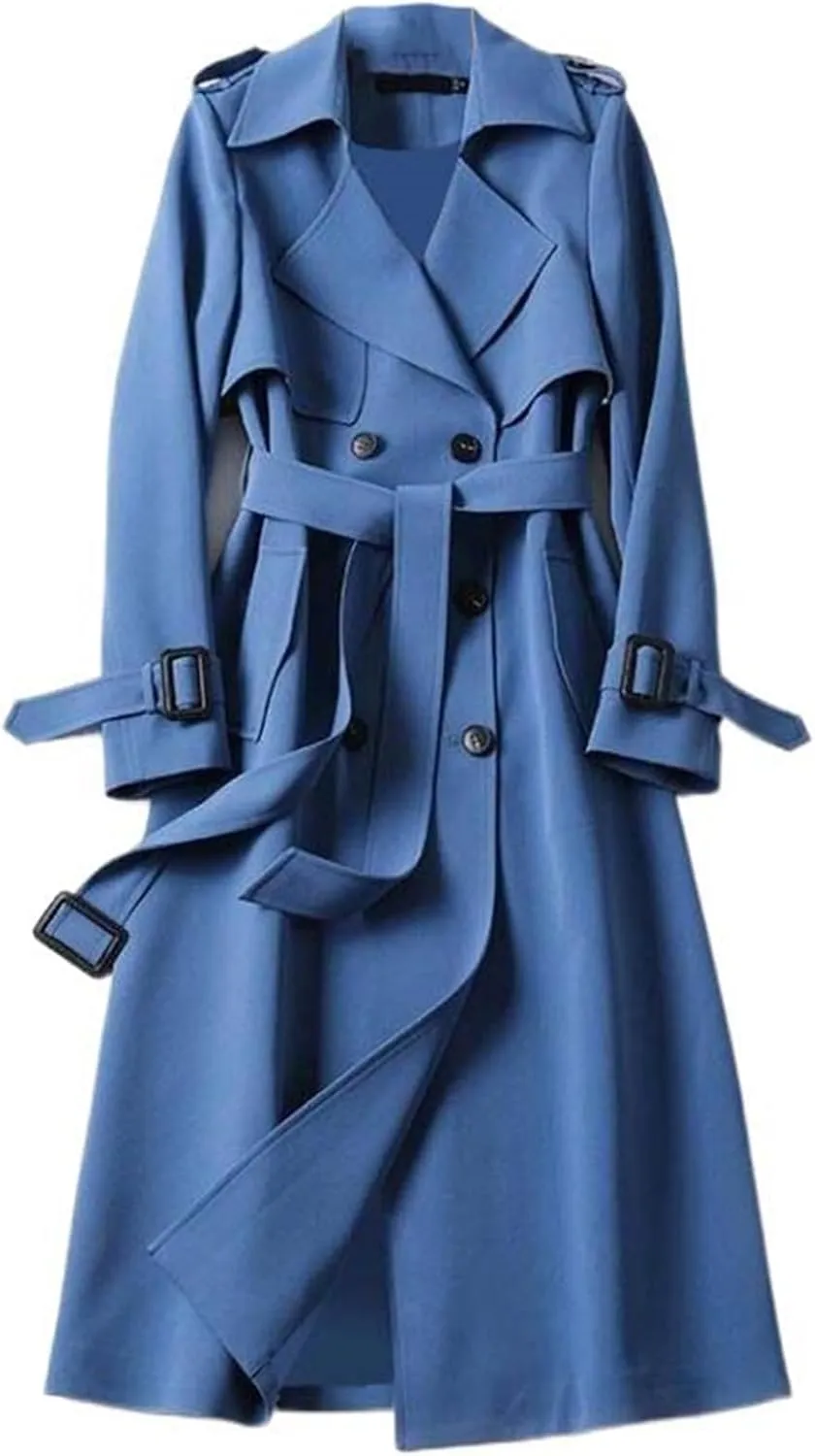 JYHBHMZG Women's Trench Coats Casual Korean Double Breasted Drawstring Jackets Mountaineering Overcoat Windbreaker Female