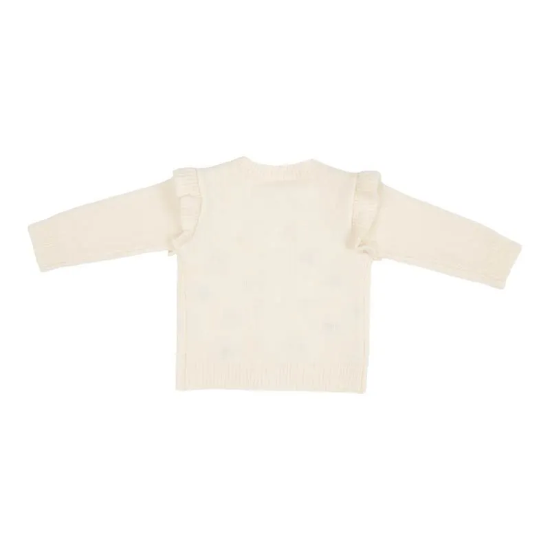 Knitted Cardigan With Embroideries - Soft White