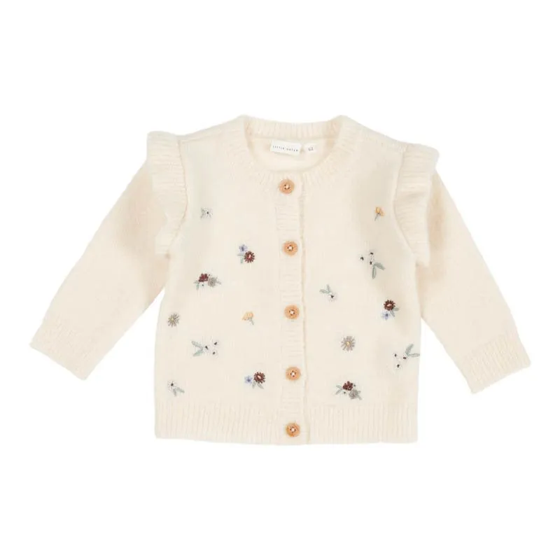 Knitted Cardigan With Embroideries - Soft White