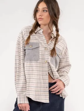 Kori Relaxed Contrast Plaid Shacket - Grey Multi