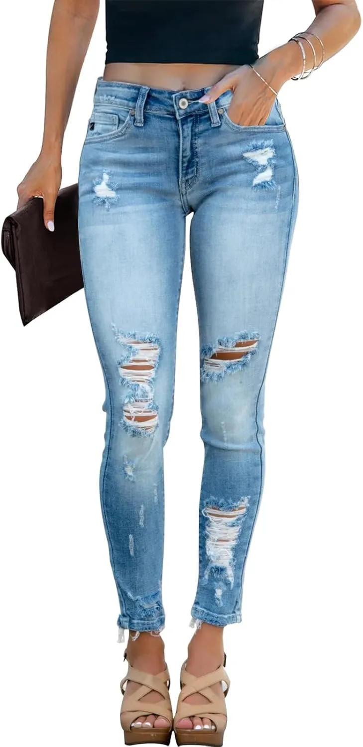 KUNMI Women's Ripped Skinny Jeans Distressed Stretchy Denim Pants