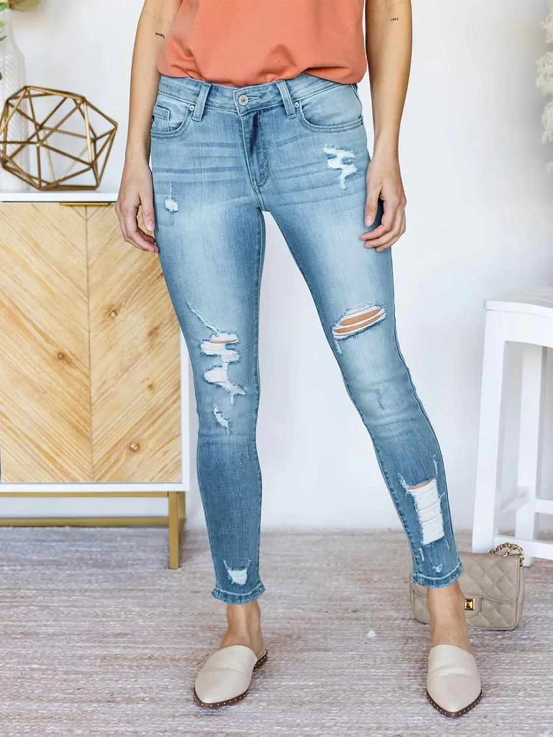 KUNMI Women's Ripped Skinny Jeans Distressed Stretchy Denim Pants