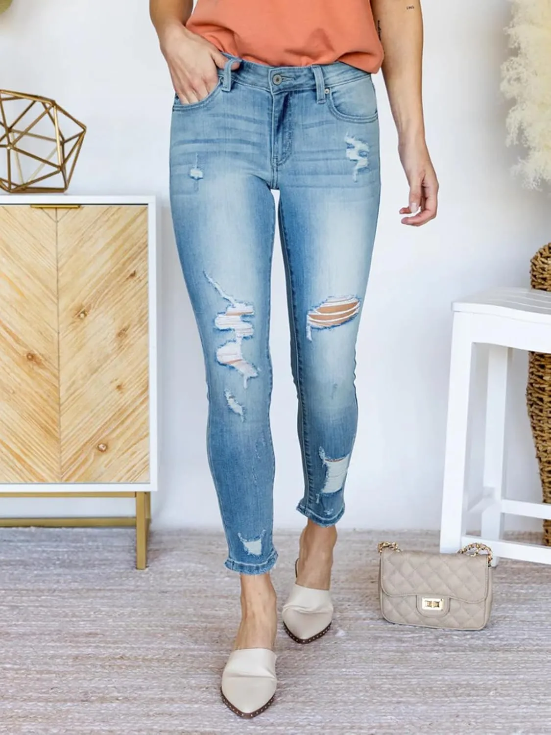 KUNMI Women's Ripped Skinny Jeans Distressed Stretchy Denim Pants