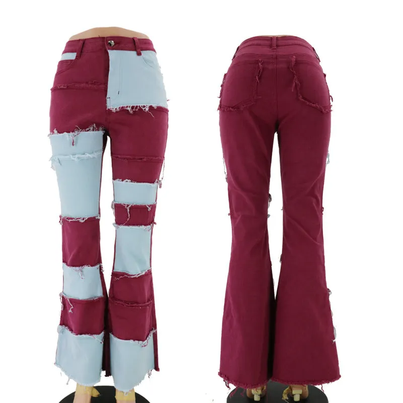 Lady Tight Buttocks High Flare Bell Bottom Jeans Spliced Jeans