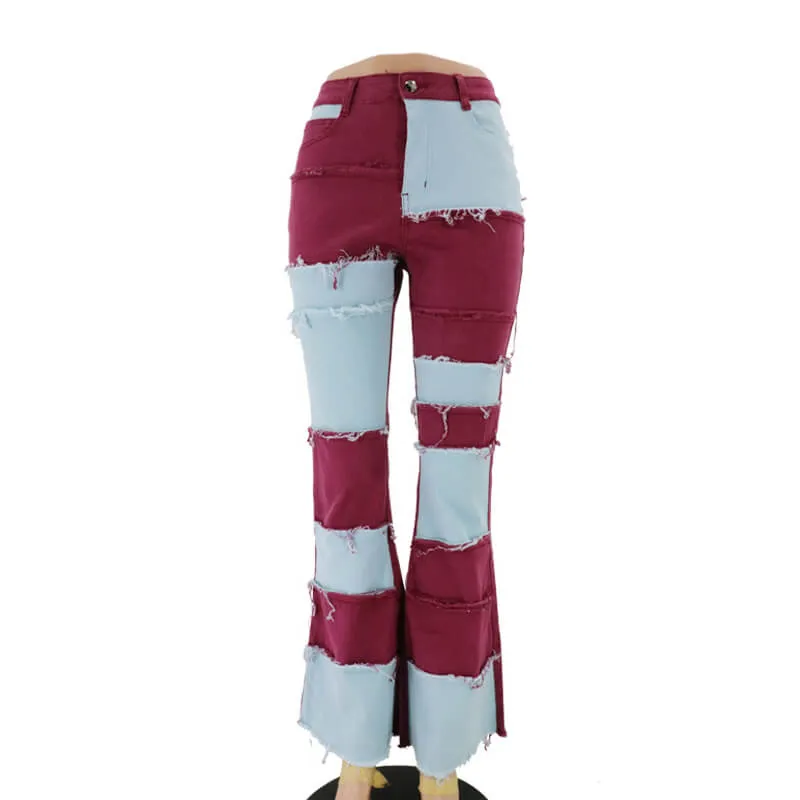 Lady Tight Buttocks High Flare Bell Bottom Jeans Spliced Jeans