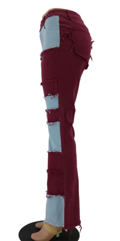 Lady Tight Buttocks High Flare Bell Bottom Jeans Spliced Jeans