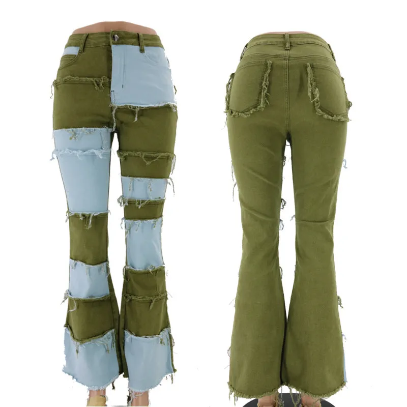 Lady Tight Buttocks High Flare Bell Bottom Jeans Spliced Jeans