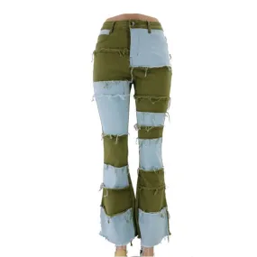 Lady Tight Buttocks High Flare Bell Bottom Jeans Spliced Jeans