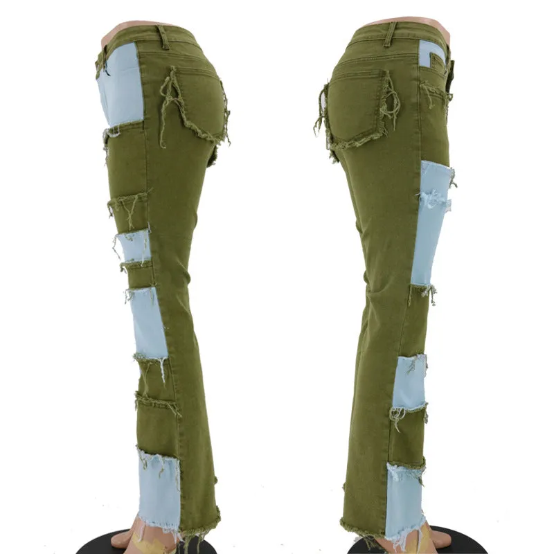 Lady Tight Buttocks High Flare Bell Bottom Jeans Spliced Jeans