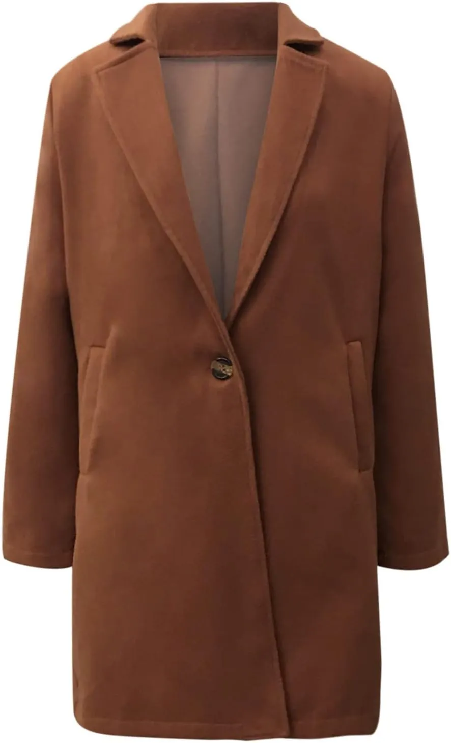 Lastesso Women's Solid Long Sleeve Trench Coat Open Front Loose Fit Cardigans Plaid Lapel Notched Collar Outerwear Comfy Coat