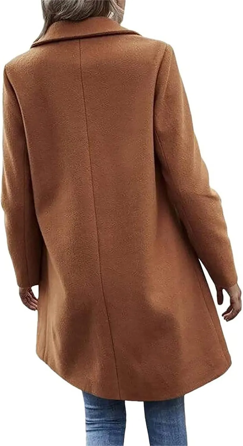 Lastesso Women's Solid Long Sleeve Trench Coat Open Front Loose Fit Cardigans Plaid Lapel Notched Collar Outerwear Comfy Coat