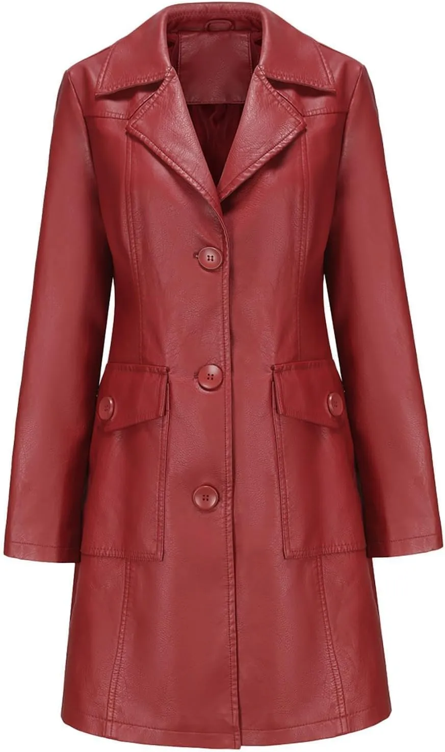 Leather Jacket for Women 2024 Winter Long Trench Coat Dressy Casual Button Down Lapel Collar Overcoats Outwear