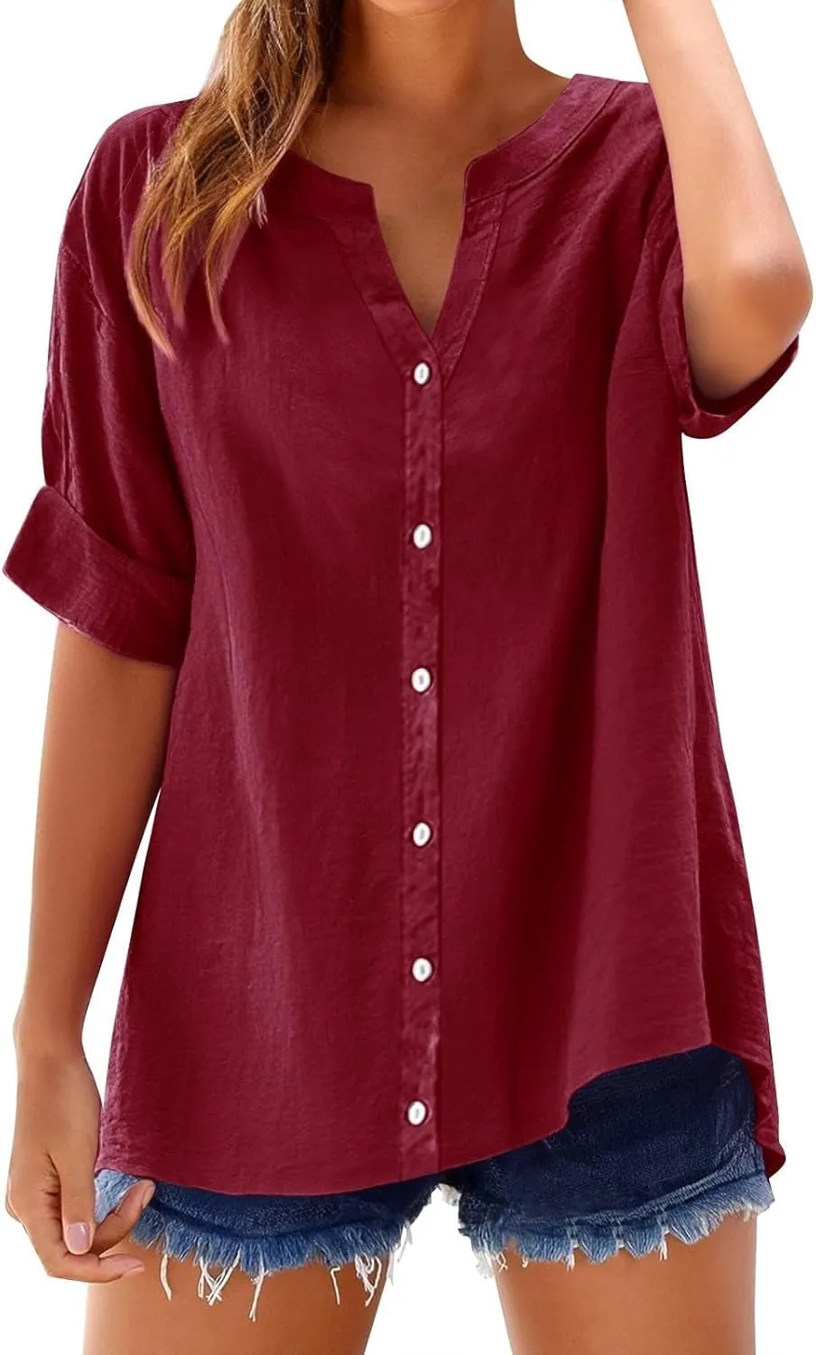 Linen Shirts for Women Short Sleeve Button Down Tops Loose Fit Dressy Trendy Tunic Tops Cute Casual Summer Outfits 2025