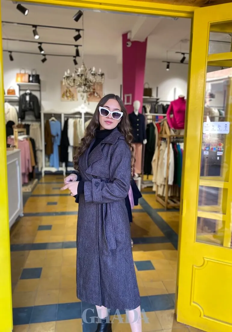 Manteau-trench long en noir