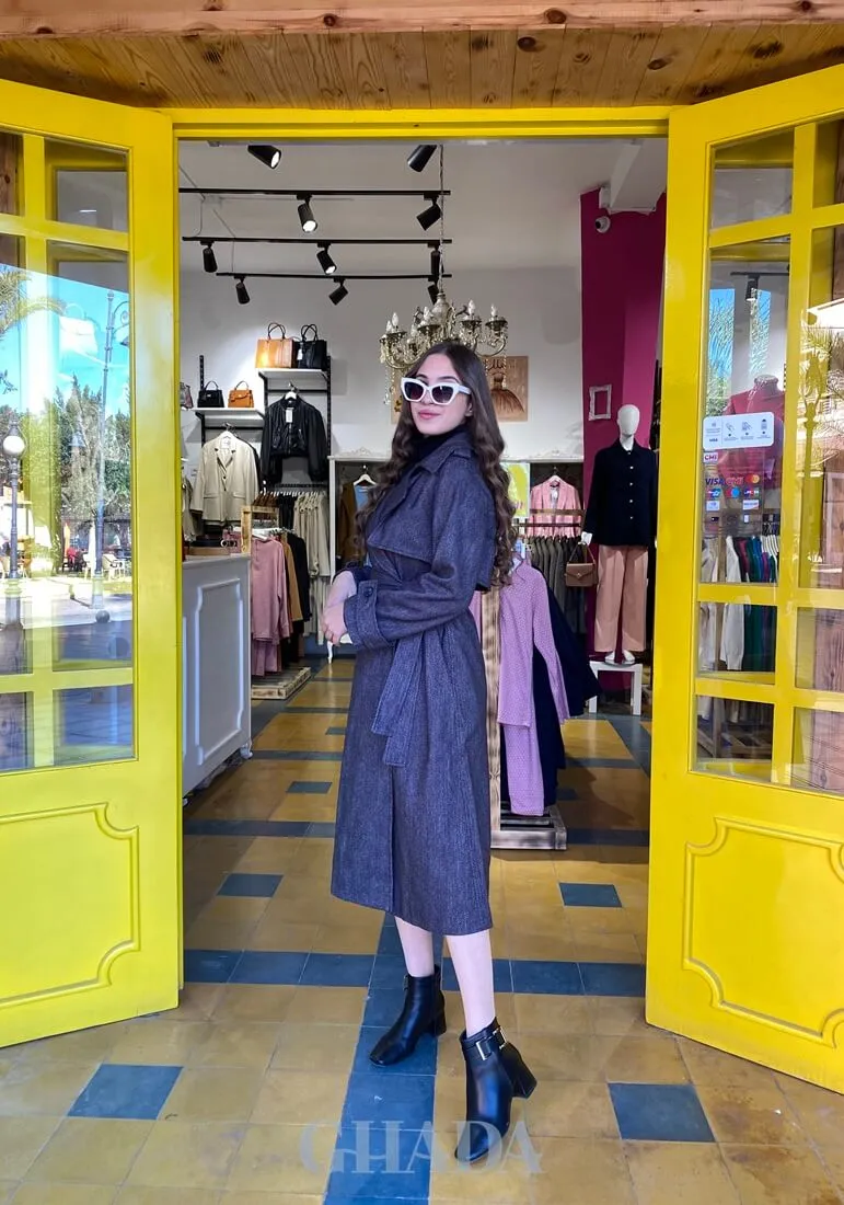 Manteau-trench long en noir