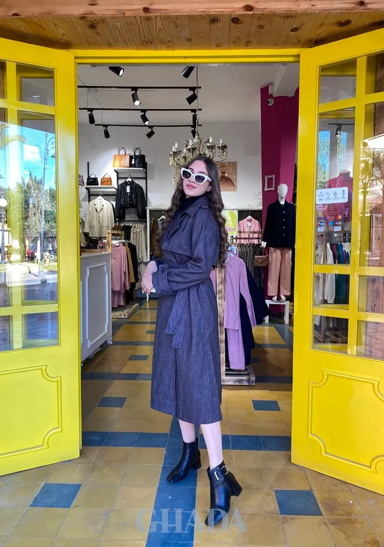 Manteau-trench long en noir