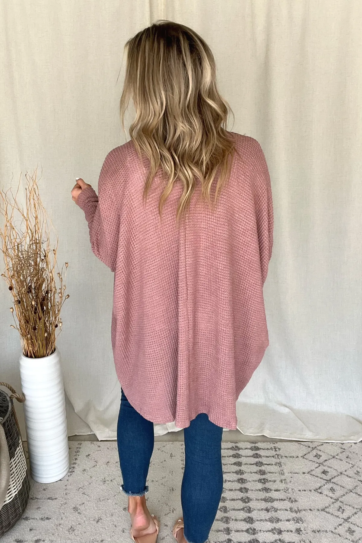 MAUVE WAFFLE KNIT COCOON CARDI
