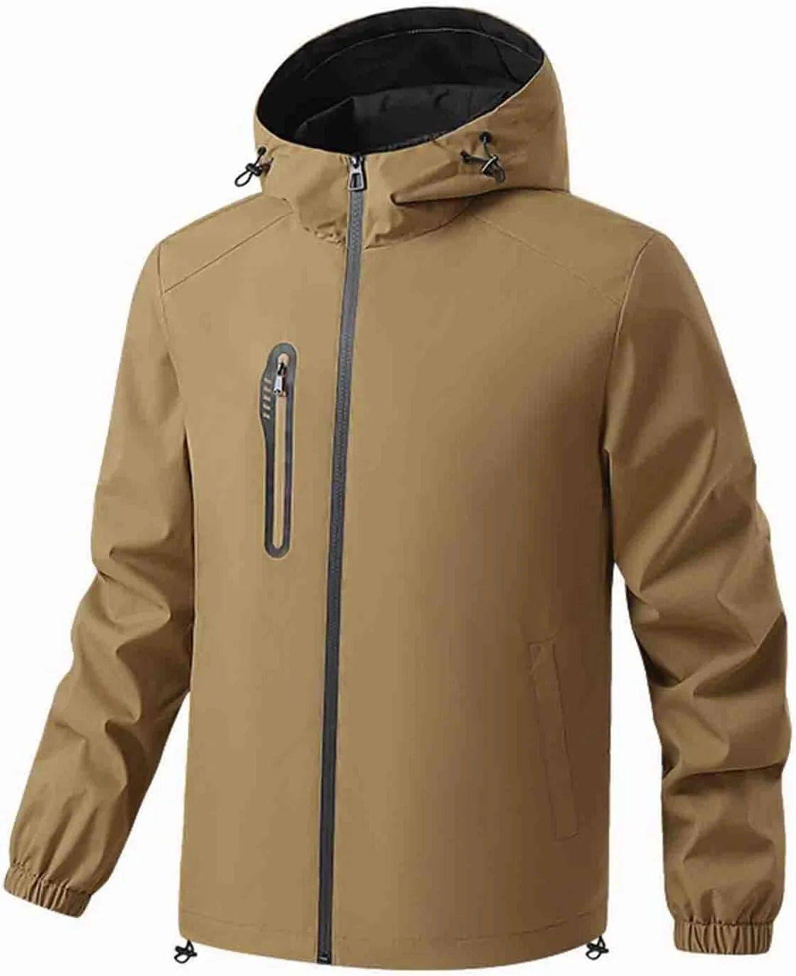 Mens Hooded Outdoor Rain Jacket Male Zipper Long Sleeve Raincoat 2024 Fall Fashion Waterproof Windbreaker with Pocket