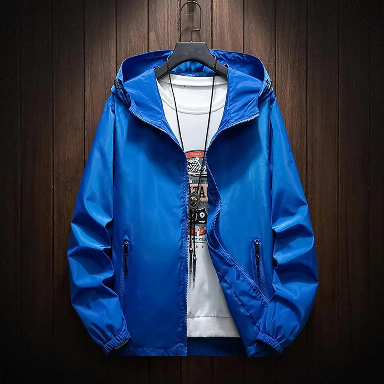 Men's Suit Jacket Rain Jacket Windbreaker Lightweight Shell Raincoat With Hood Golf Hiking Travel, M-7XL