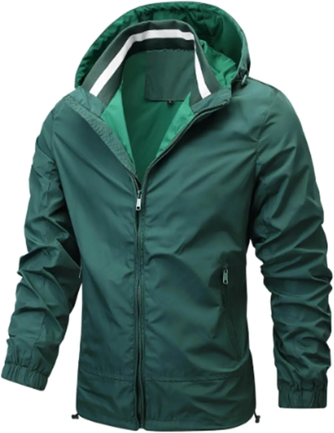 Mens Waterproof Rain Jacket With Hood Softshell Hiking Windbreaker Zip Up Rain Coats Pockets Outdoor Fishing Outwear