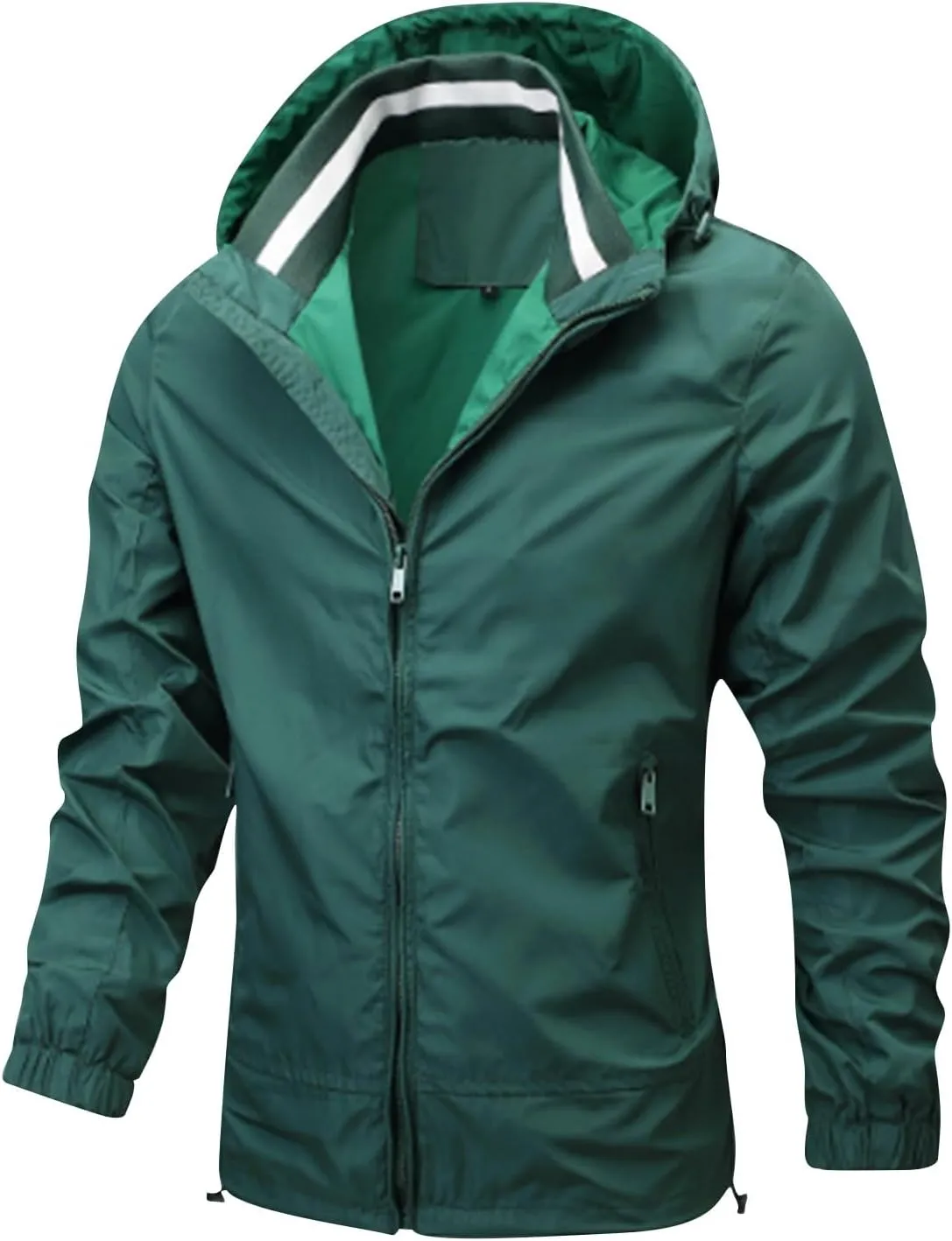 Mens Waterproof Rain Jacket With Hood Softshell Hiking Windbreaker Zip Up Rain Coats Pockets Outdoor Fishing Outwear